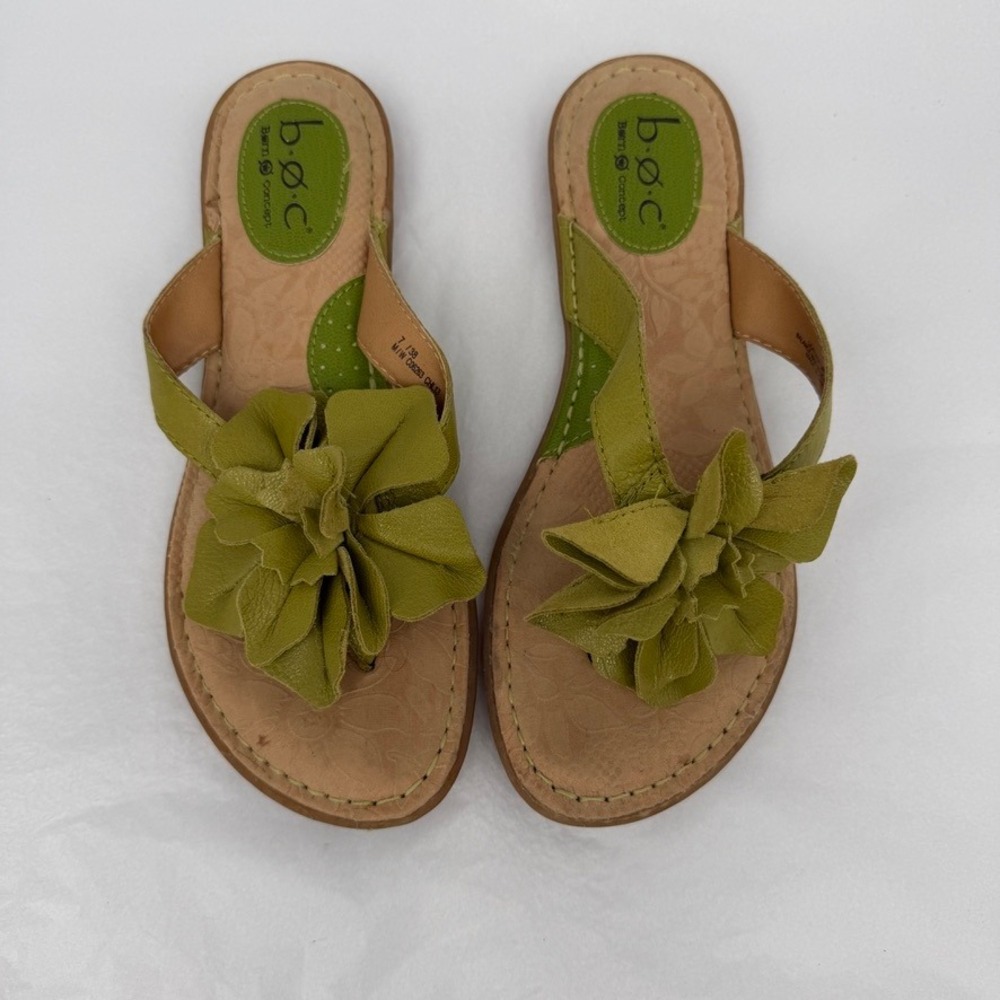 BOC Born Concept Leather Flower Sandals Green Flat Thong Comfort Bohemian 7 - Picture 3 of 11